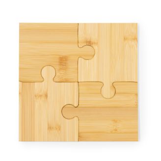 Set of 4 Bamboo Interlocking Jigsaw Puzzle Coasters / Drinks Mats Pack
