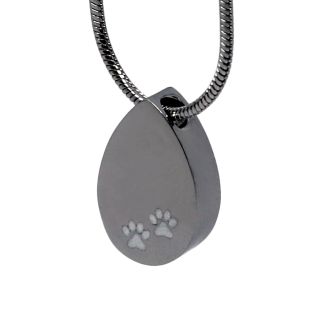 Teardrop with Pawprints Silver-coloured Stainless Steel Cremation Ashes Memorial Jewellery Necklace Urn