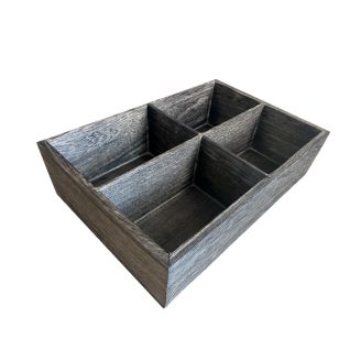 4 Compartment Open-Top Rectangular Rustic Dark Burnt Brown Wooden Tea Box or Caddy