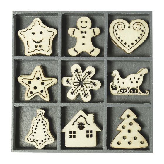 Set of 45 Wooden Sweet Christmas Themed Laser Cut Shapes - 3cm