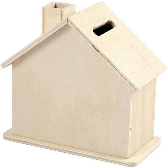 Plain Wooden Small House Shaped Money Box