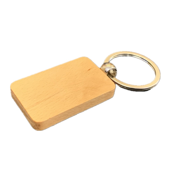 Rectangular Beech Wood Keyring with a Soft Matte Varnish - 5cm Long