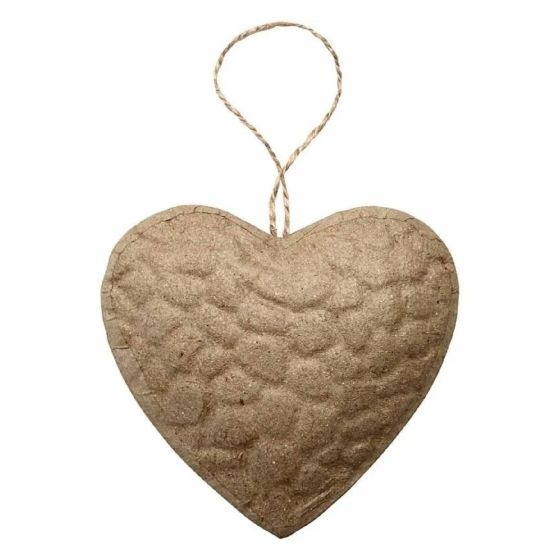 Papier Mache 3D Heart with Jute Hanging Loop / String