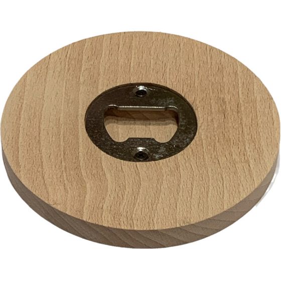 Seconds Quality - Metal Bottle Opener in Beechwood Round Coaster / Mat