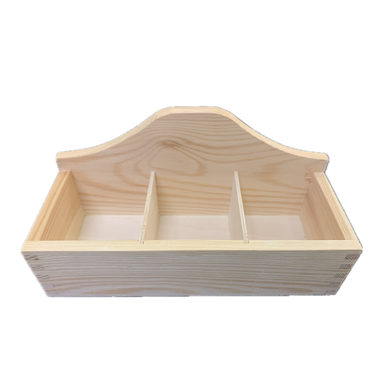 Luxury Solid Pine 3 Compartment Decorative Open Top Tea Box, Caddy or Desk Tidy
