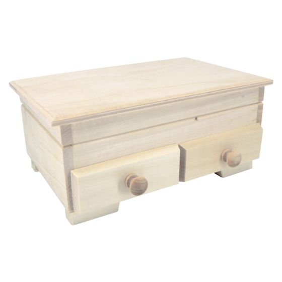 Solid Beech Plain Wooden Jewellery Box with 2 Drawers