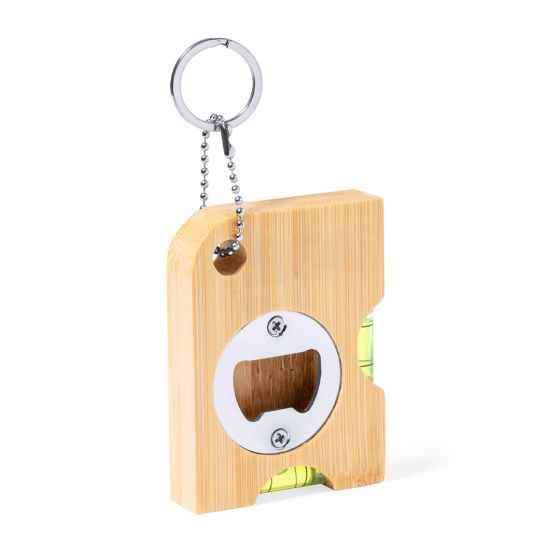 Multifunctional Bamboo Keyring with Spirit Level and Bottle Opener
