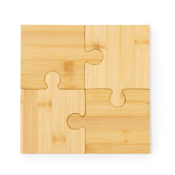 Set of 4 Bamboo Interlocking Jigsaw Puzzle Coasters / Drinks Mats Pack