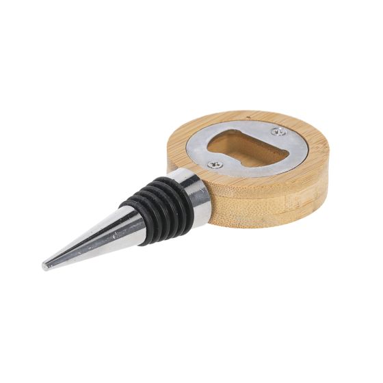 Round Bamboo 2-in-1 Wine Stopper and Bottle Opener