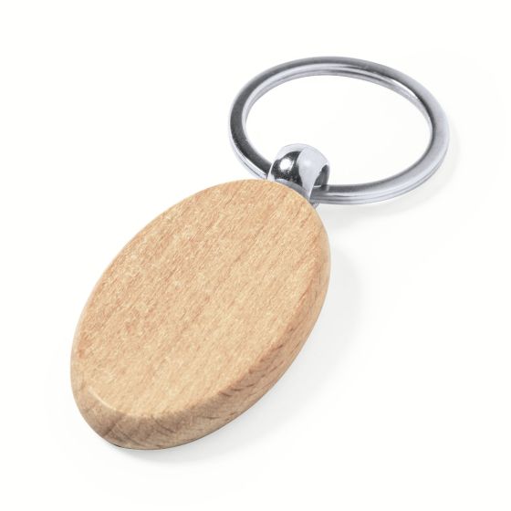 Oval Beech Wood Keyring with Soft Matte Varnish - 5cm Long