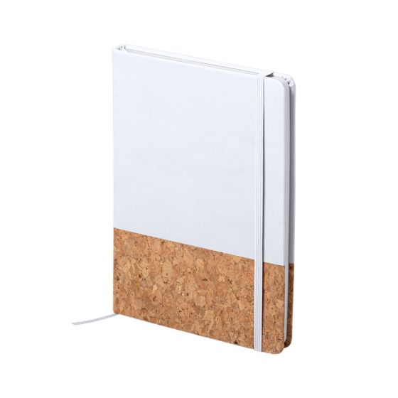 SALE ! White Faux Leather & Cork A5 Notebook 