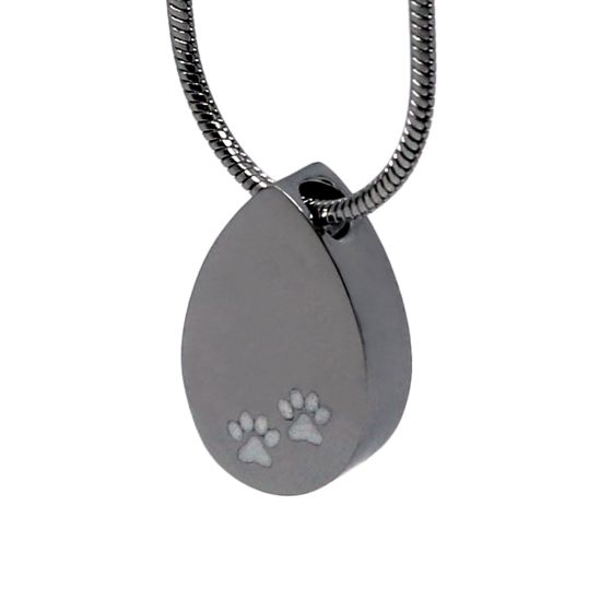 Teardrop with Pawprints Silver-coloured Stainless Steel Cremation Ashes Memorial Jewellery Necklace Urn