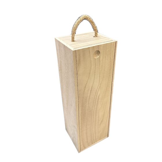 Seconds Quality - Plain Wooden Champagne or Large Wine Box with Sliding Lid and Rope - WBM1669