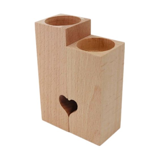 Set of 2 Natural Solid Beech Wood Mini Heart Cut-out Tealight Holders - Unvarnished