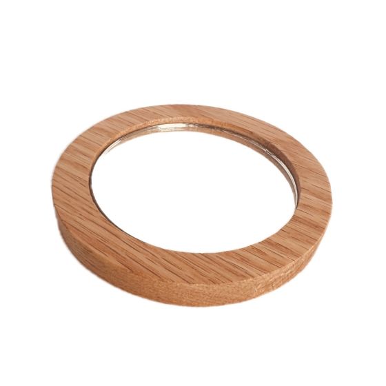 Small 8cm Solid Oak Wood Round Compact Mirror