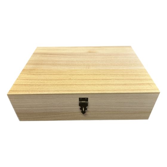 32cm Varnished Wooden Rectangular A4 Sized Box with Lock and 2 Keys