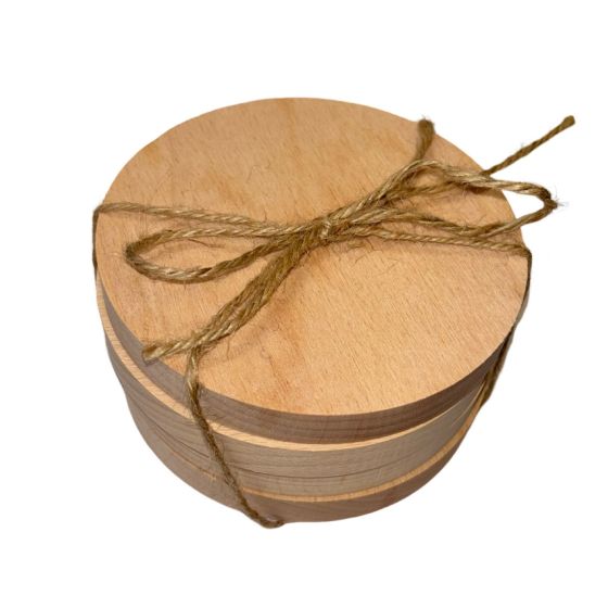 Set of 4 Solid BEECH Wood Plain Round Coasters / Drinks Mats Pack - Unvarnished
