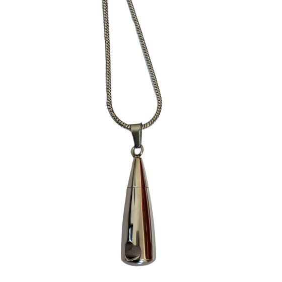 Droplet or Bottle Shaped Silver-coloured Stainless Steel Cremation Ashes Memorial Jewellery Necklace Urn
